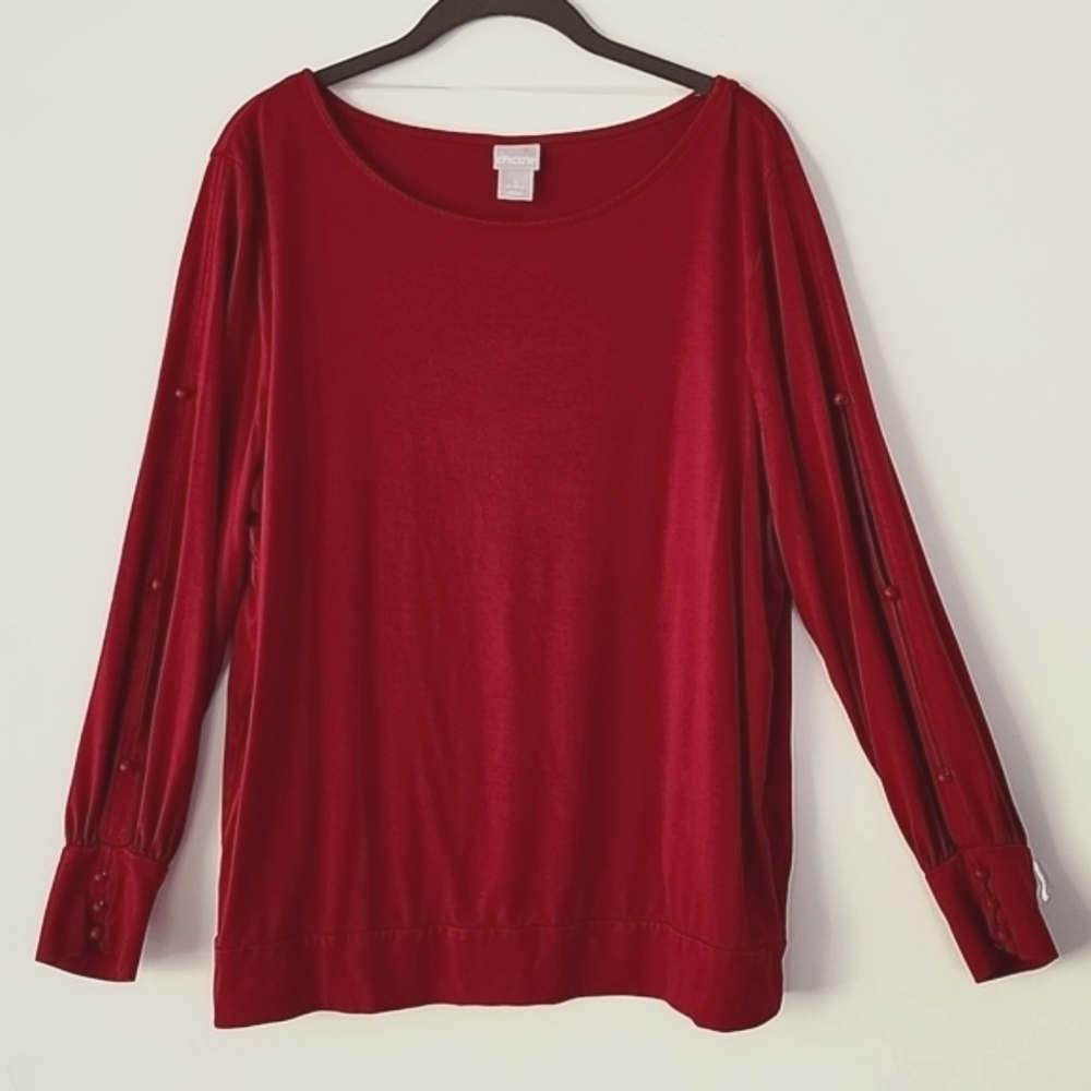 Chico's 3 Raspberry Red Round Neck Cut Out Sleeves Dressed Buttons Top XL B24